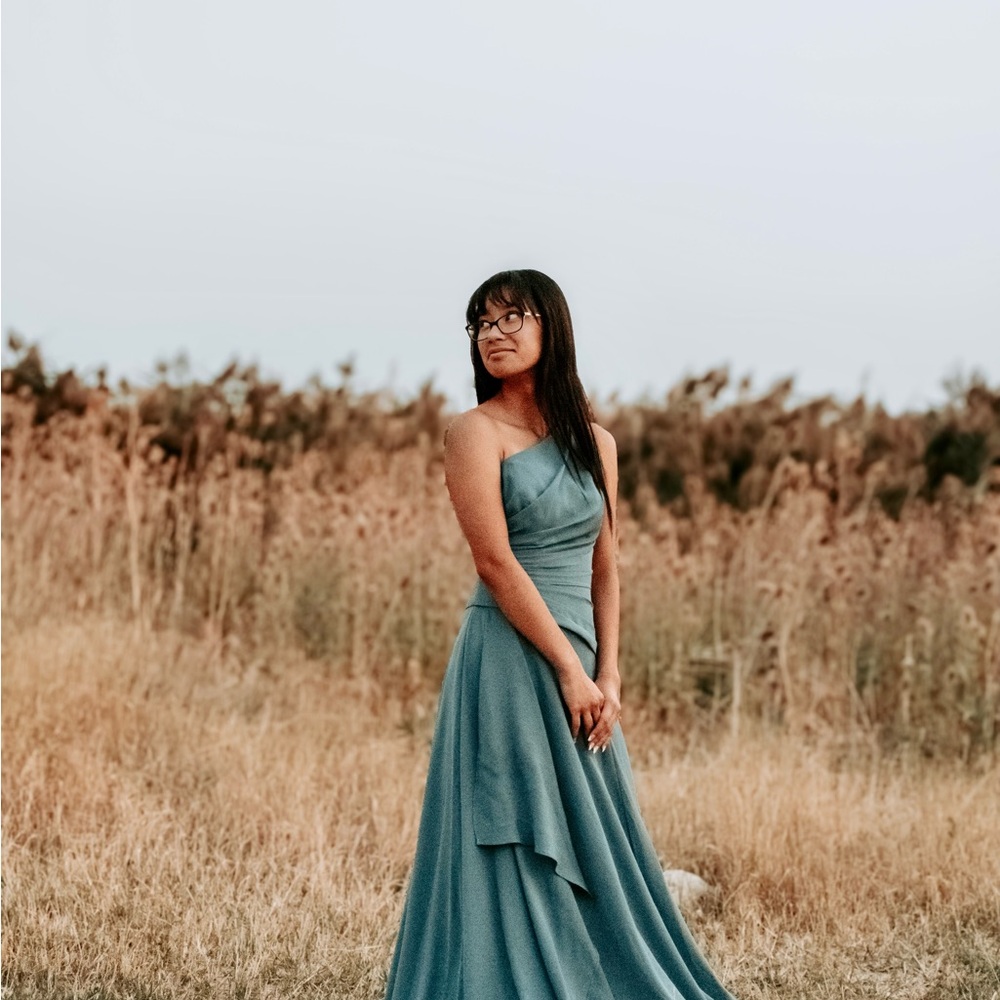 Chic One-Shoulder Teal Dress - Picture 3 of 4